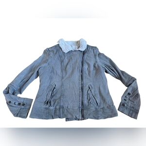 Anthropologie Marrakech Sherpa Gray Moto Jacket Size Medium